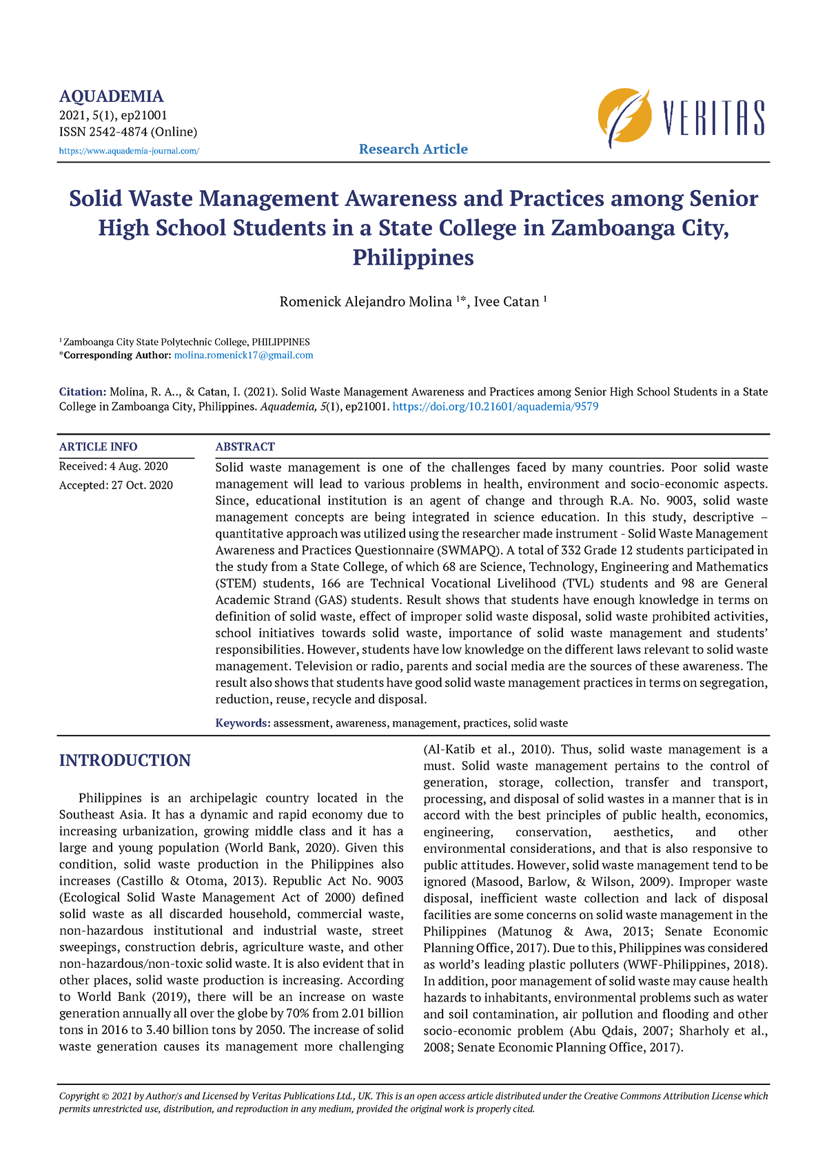 research title about solid waste management in school