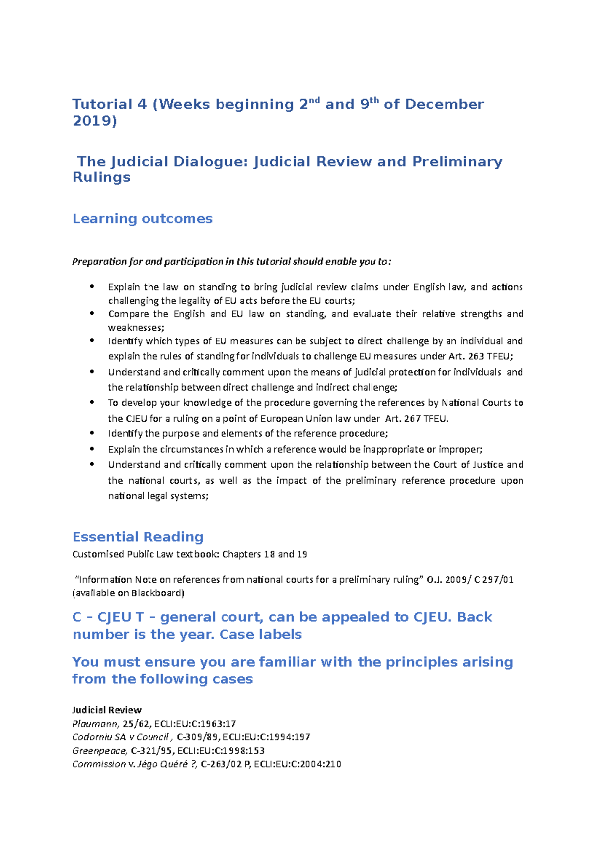 Tutorial 4 - Judicial Review And Preliminary Rulings - Tutorial 4 ...