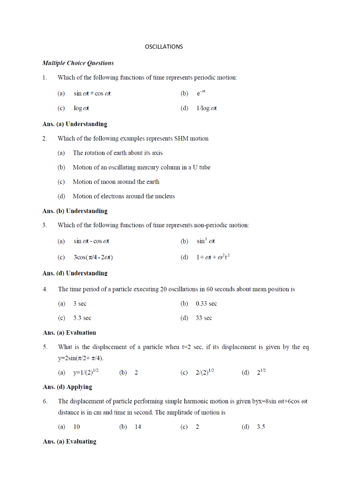 Oscillations MCQ - NBM - English Communication - OSCILLATIONS - Studocu