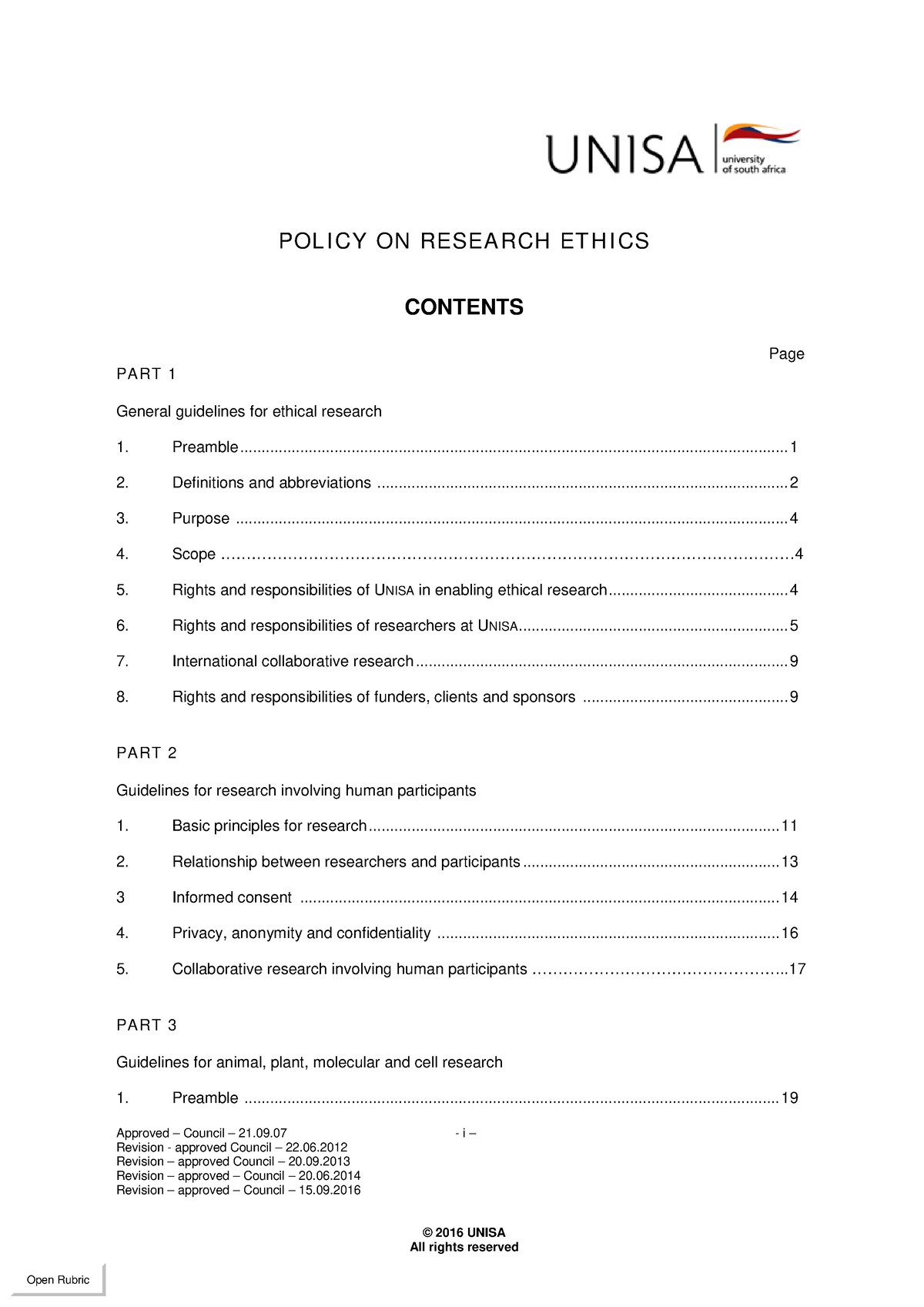 Unisa Ethics Policy - Approved – Council – 21.09 - i – Revision ...