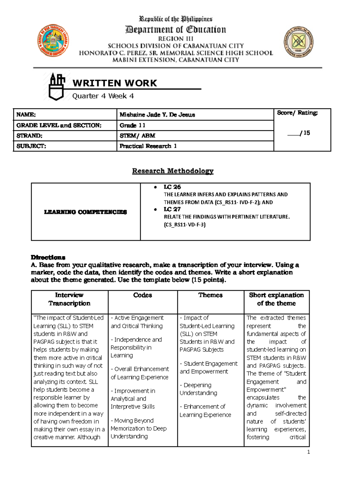 WW4 Week-4 PR1 - Shs - WRITTEN WORK Quarter 4 Week 4 NAME: Mishaine ...