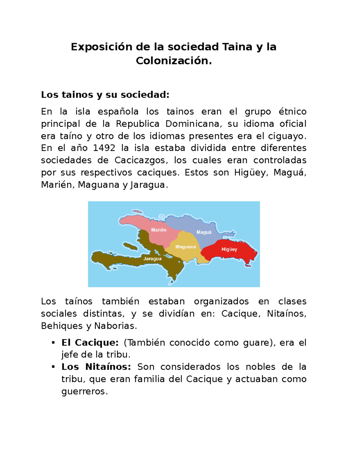 Exposición de la sociedad Taina y la Colonización - Los tainos y su ...