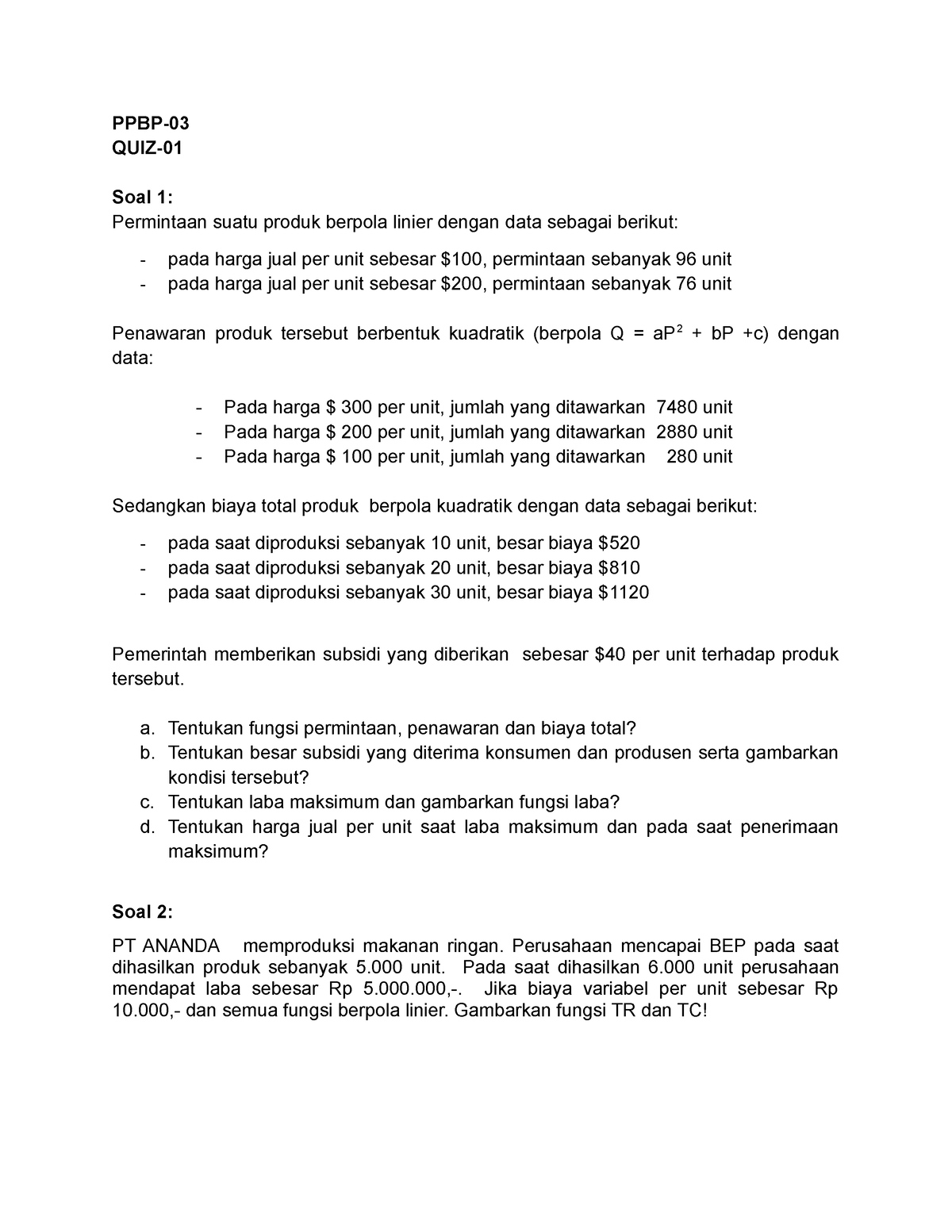 QUIZ 01 PPBP 03 - Matematika Bisnis Kuis Semester 1 - PPBP- QUIZ- Soal ...