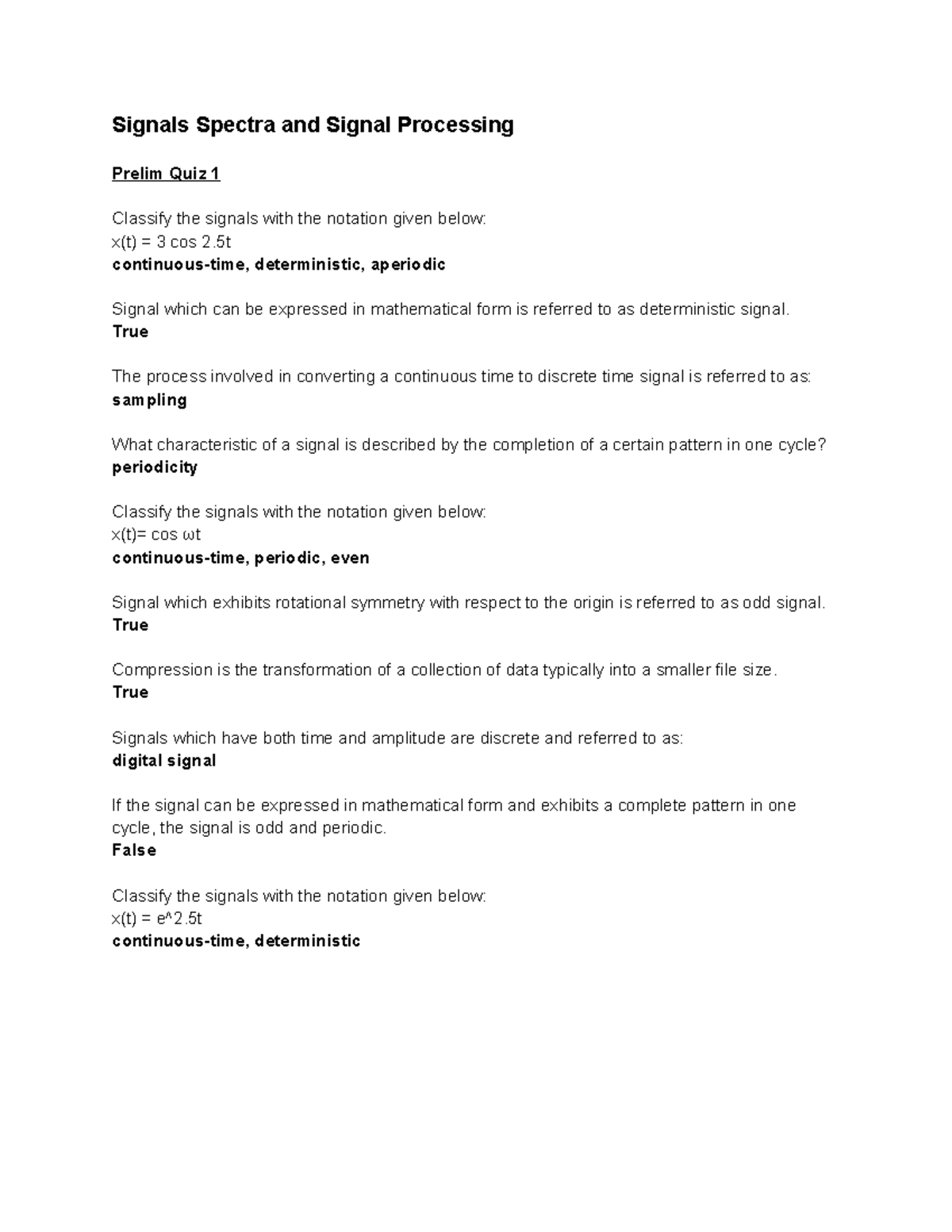 Signals Prelim Quiz 1 Signals Spectra and Signal Processing Prelim