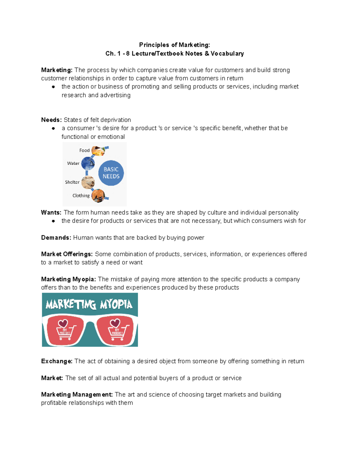 Marketing Lecture Notes - Principles Of Marketing: Ch. 1 - 8 Lecture ...