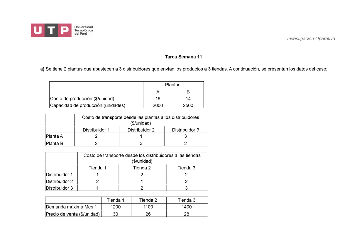 S12 Tarea - Ejercicios - Investigación Operativa - UTP - Studocu