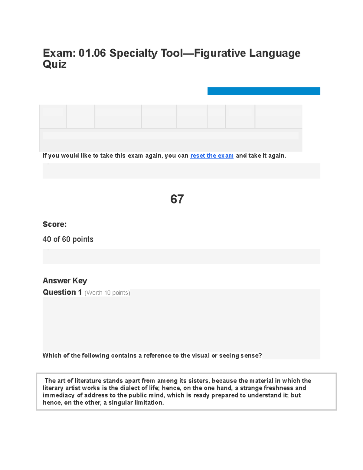 Exam 01.06 Specialty Tool—Figurative Language Quiz Exam 01 Specialty