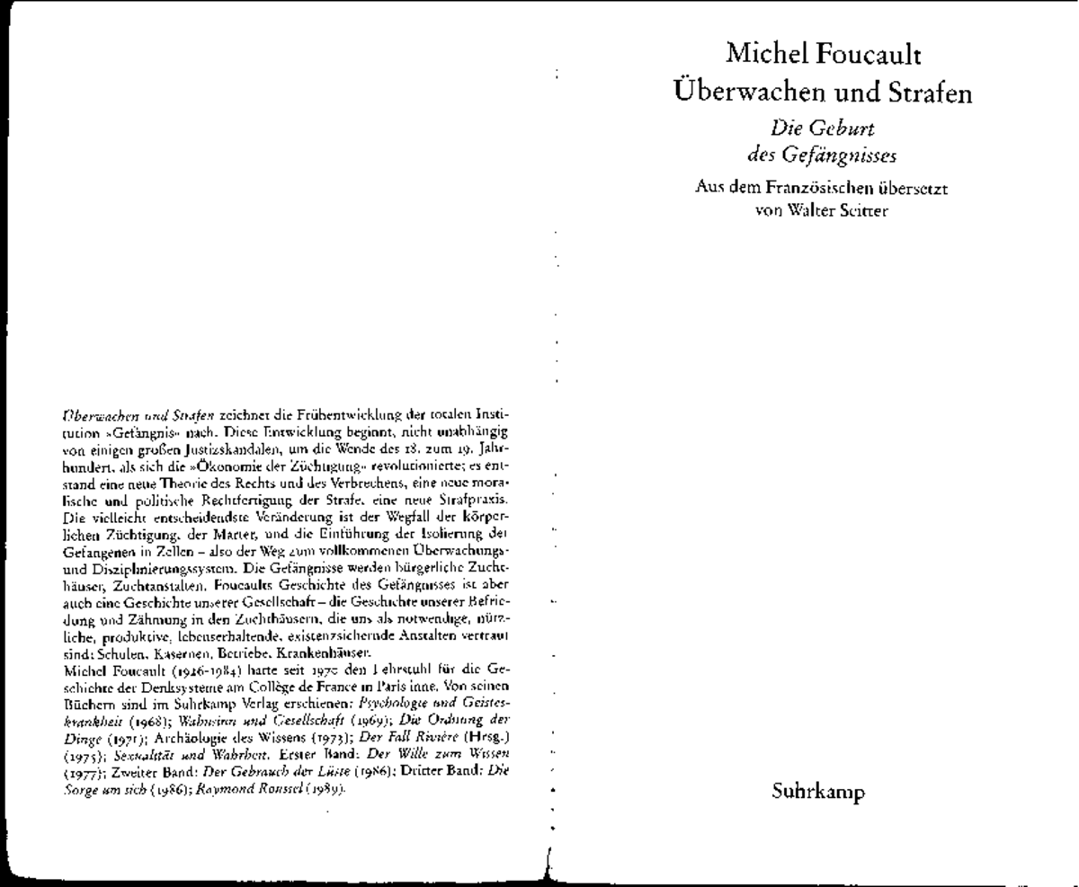 Foucault überwachen Und Strafen Foucault Ueberwachen und Strafen Panoptismus 251-263 - Uberwac/aen and