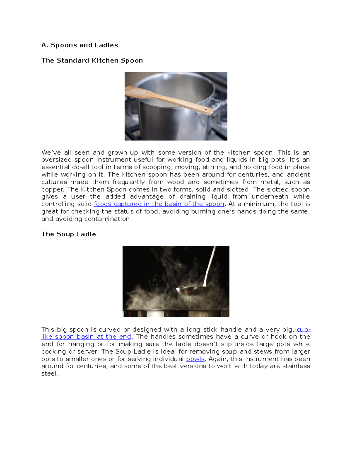 Kitchen Tools AND Utensilas - A. Spoons and Ladles The Standard Kitchen ...