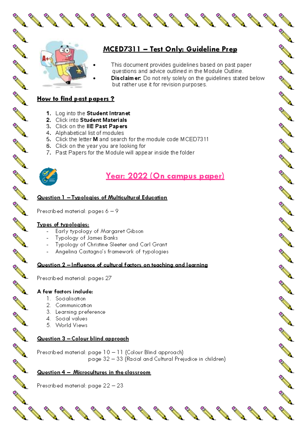 MCED7311 - Test Guideline Prep - MCED7311 – Test Only: Guideline Prep ...