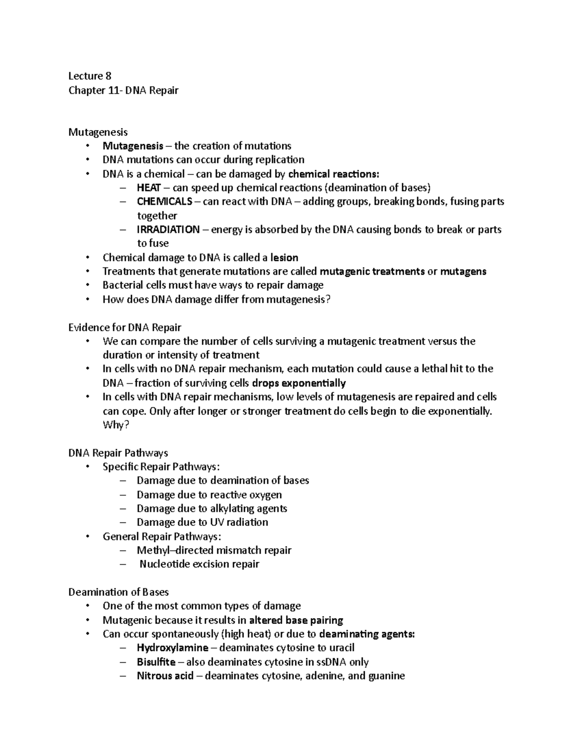 DNA Repair - Lecture 8- Justin Thornton - Lecture 8 Chapter 11- DNA ...
