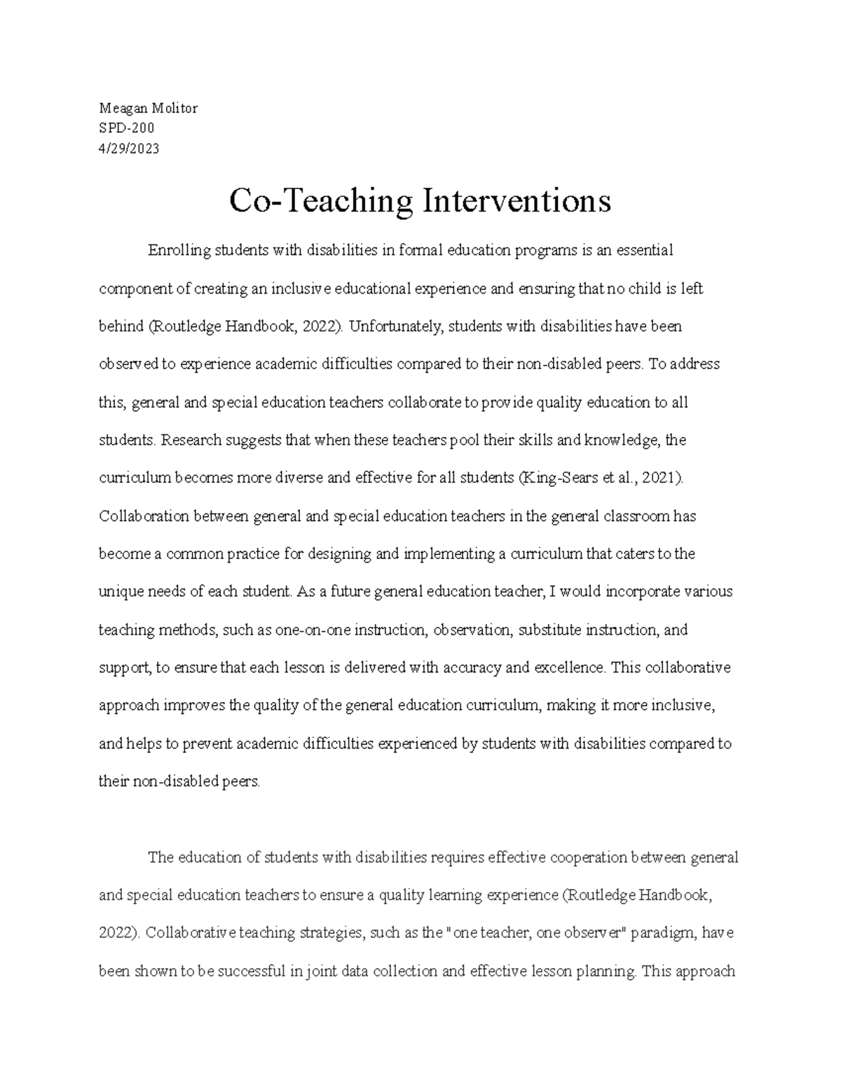 Co-teaching Interventions - Meagan Molitor SPD- 4/29/ Co-Teaching ...