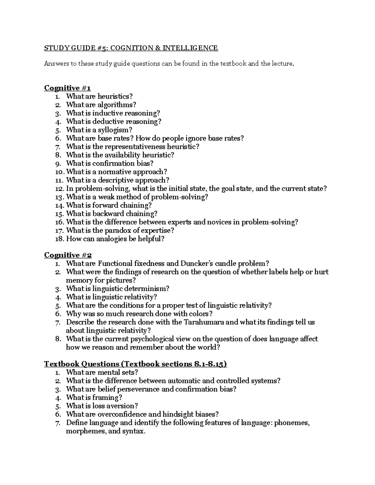 Cognition - Introduction To Psychology. Topic-wise Practice Questions ...