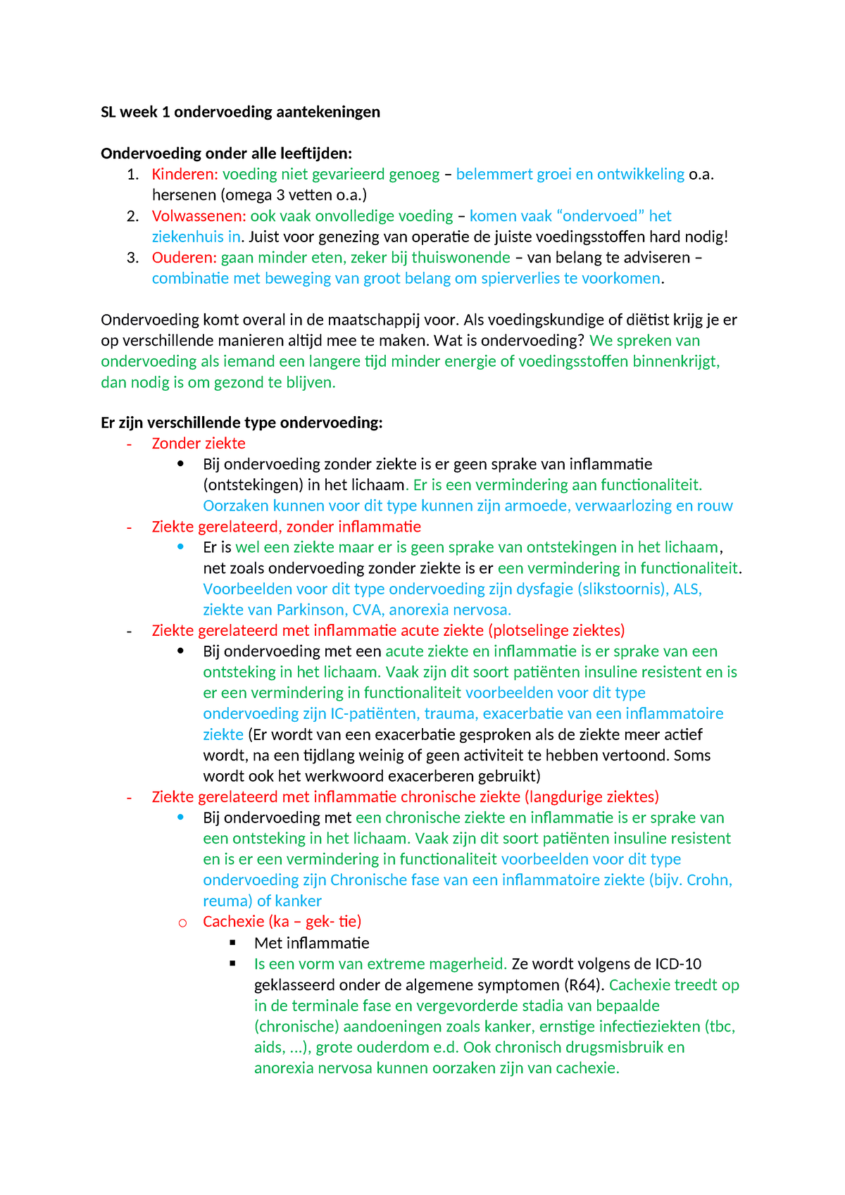 SL week 1 ondervoeding aantekeningen - SL week 1 ondervoeding ...