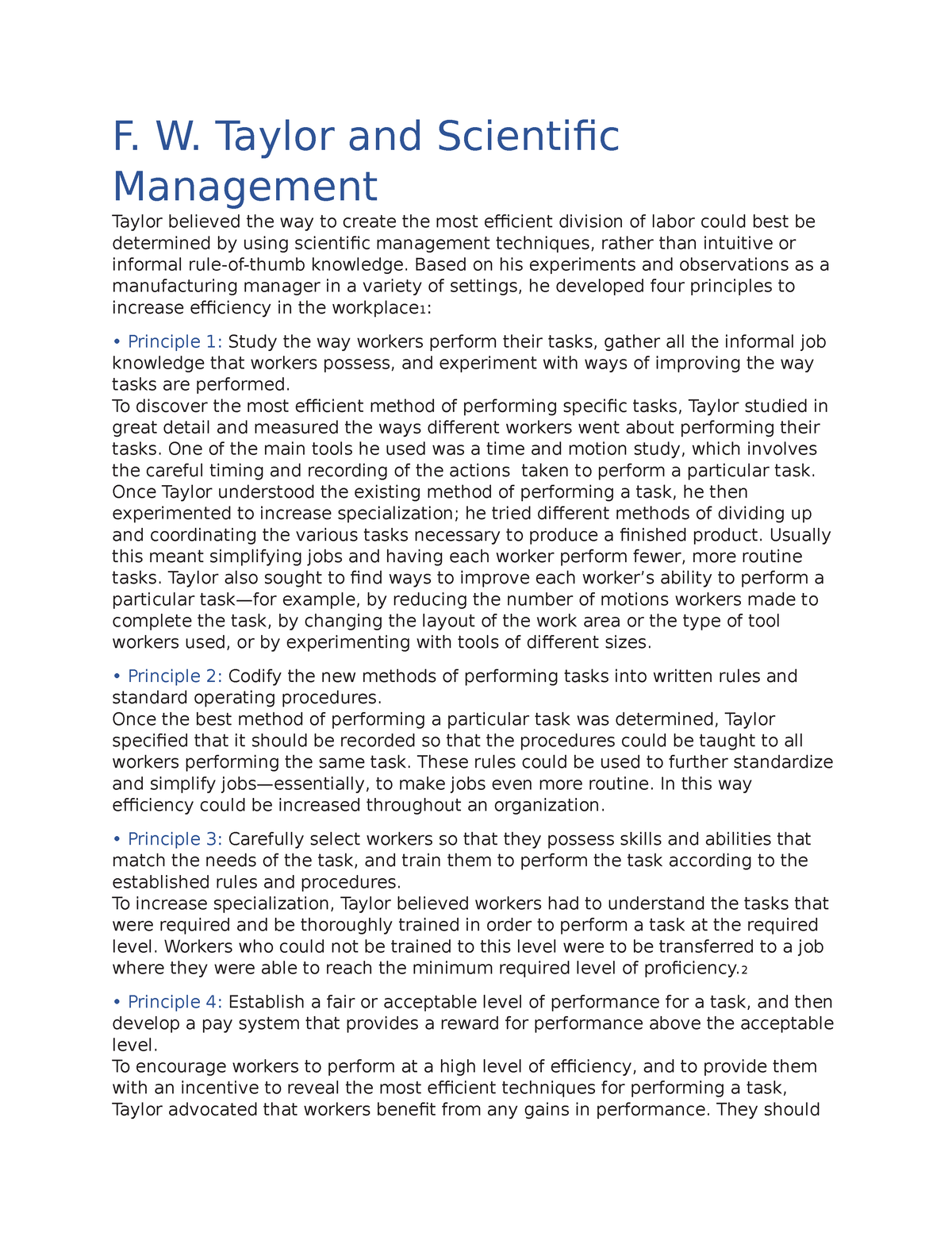 Scientific Management - F. W. Taylor And Scientific Management Taylor ...