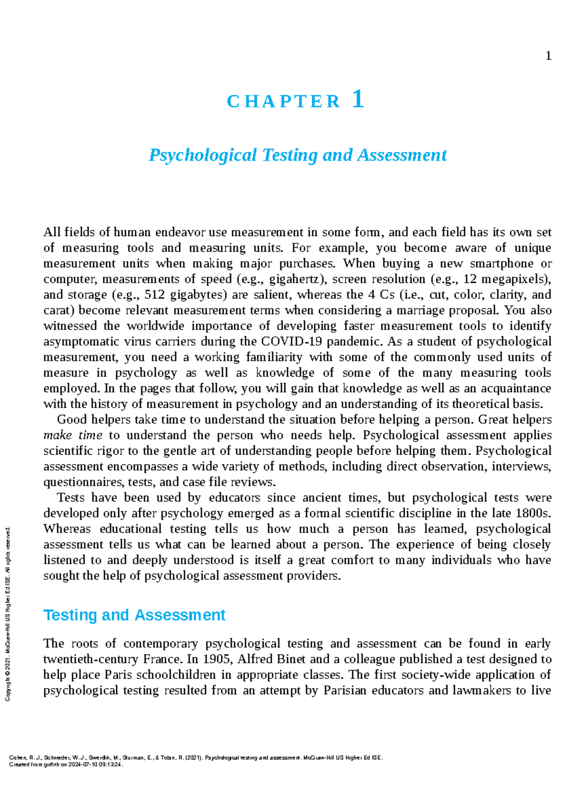 Psychological Testing and Assessment - (1 Psychological Testing and ...