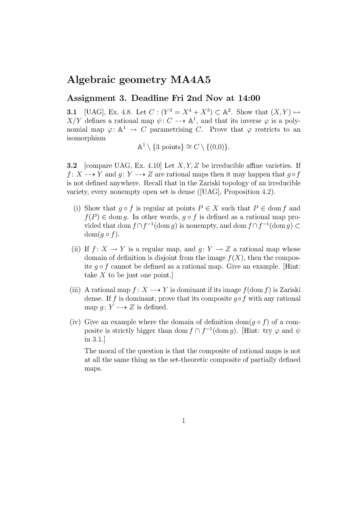 Ma4a5 12 13 Assignment 3 Algebraic Geometry Warwick Studocu