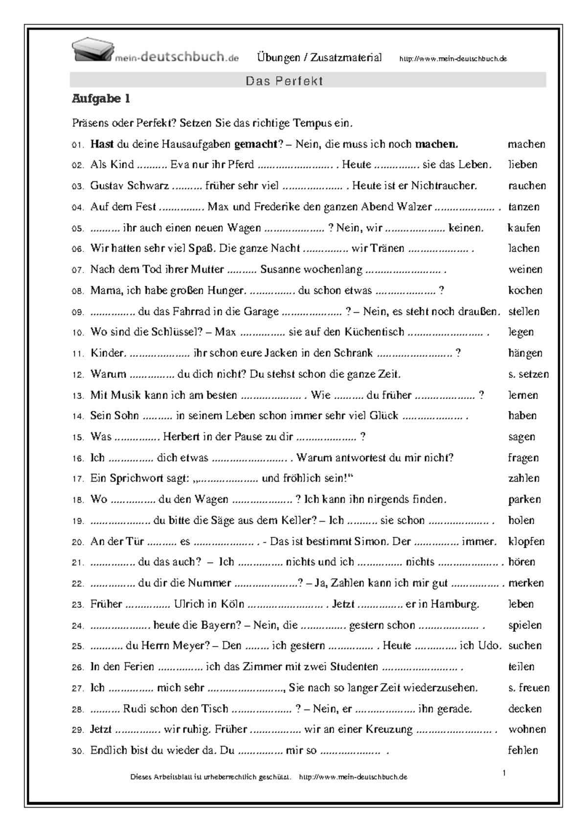 Perfekt Übungen + Lösungen - Übungen / Zusatzmaterial mein-deutschbuch