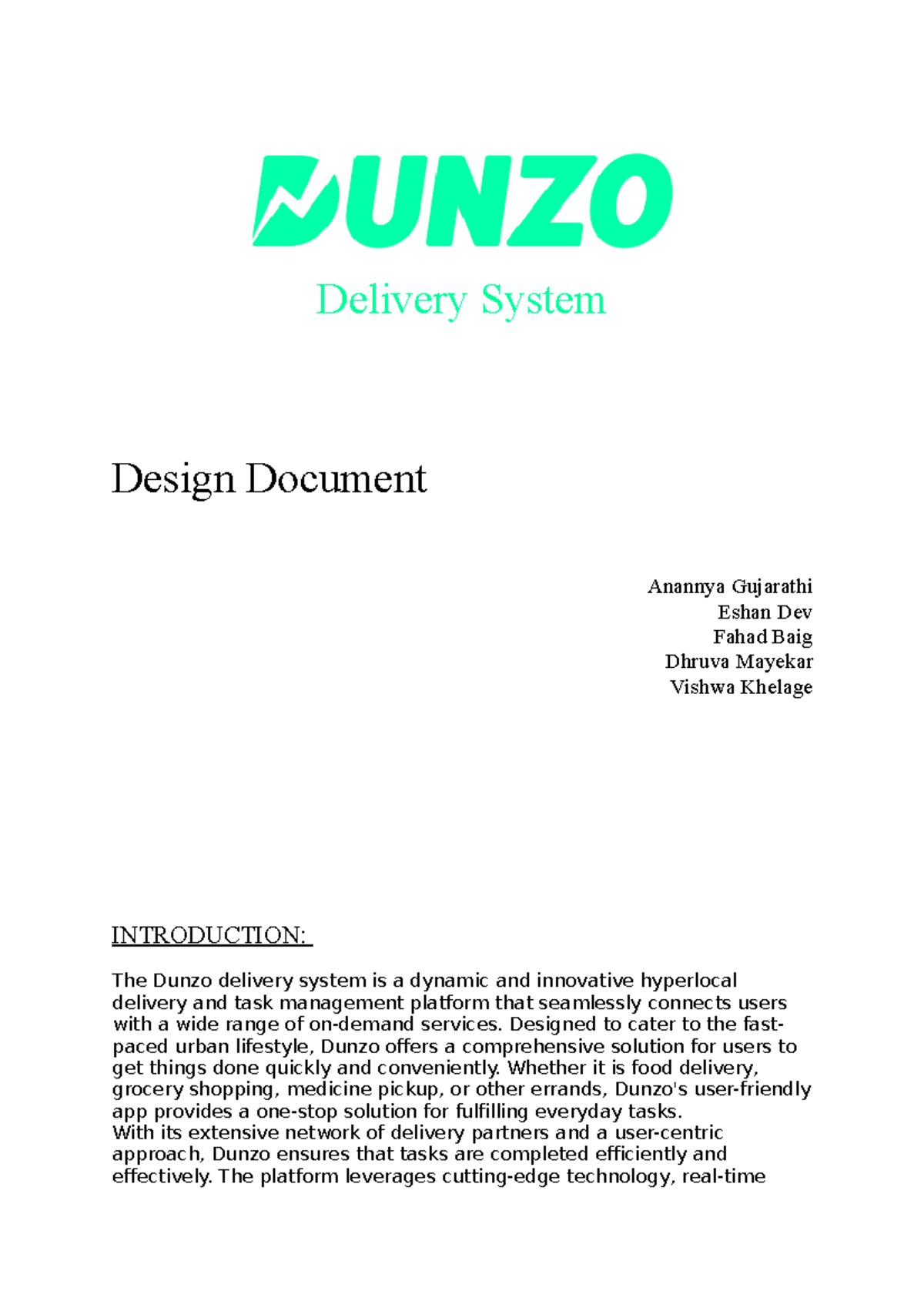 Design Document - brd - Delivery System Design Document Anannya ...