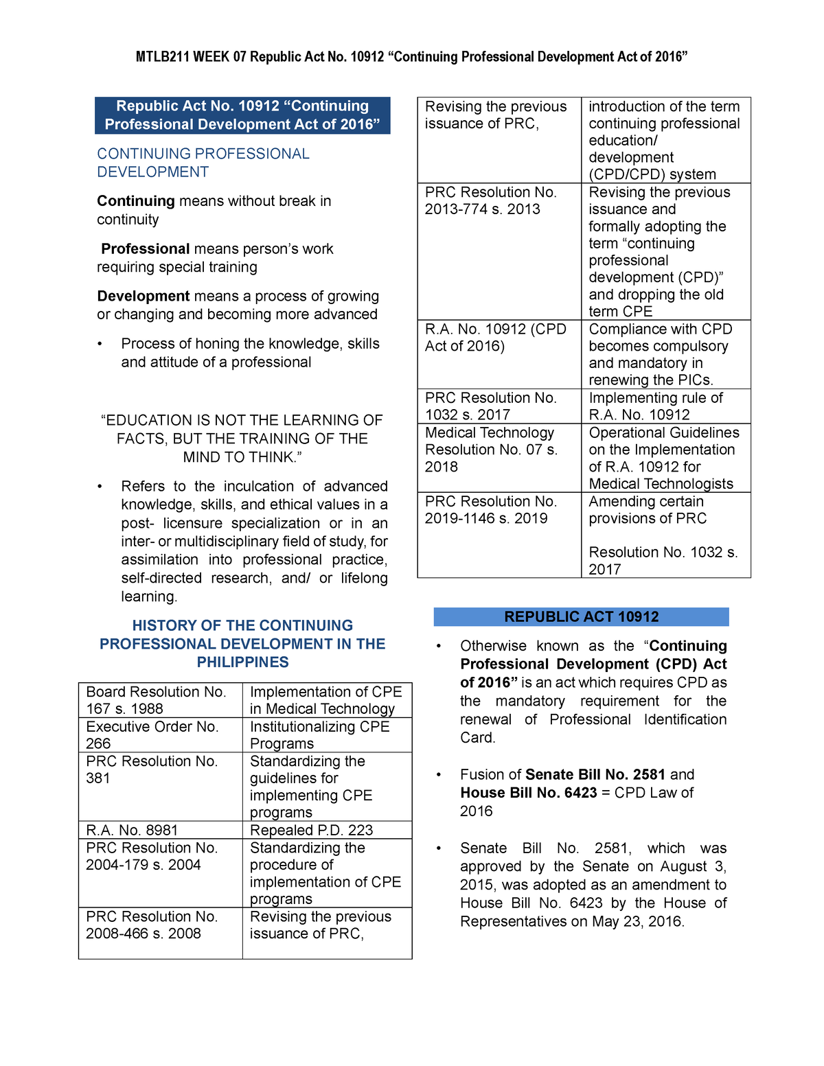 Republic Act No. 10912 - Republic Act No. 10912 “Continuing ...