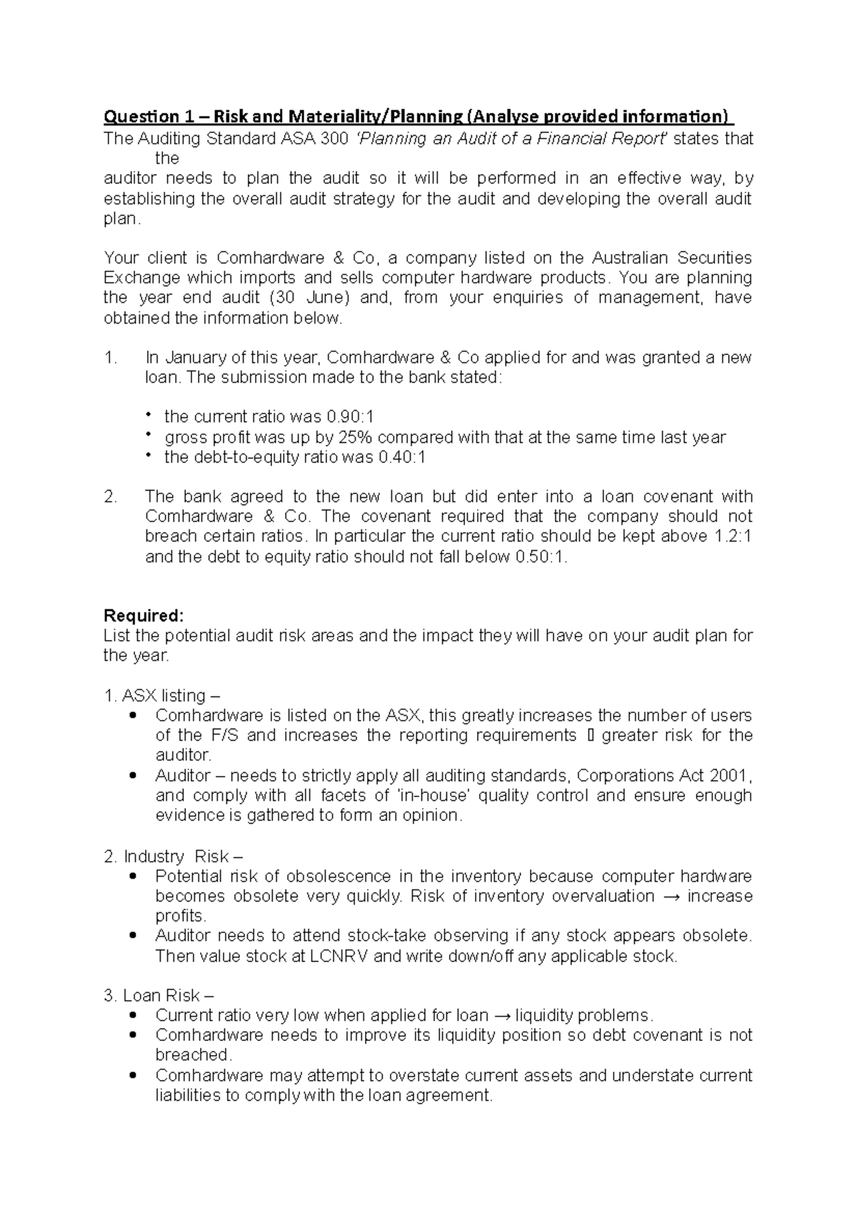 audit-questions-question-1-risk-and-materiality-planning-analyse