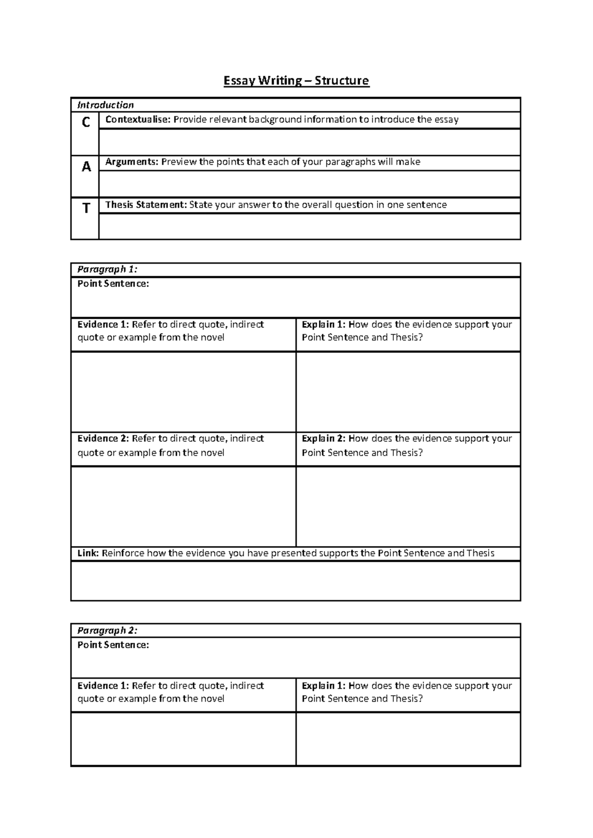 Essay Writing Template 8ENG version - Essay Writing – Structure ...