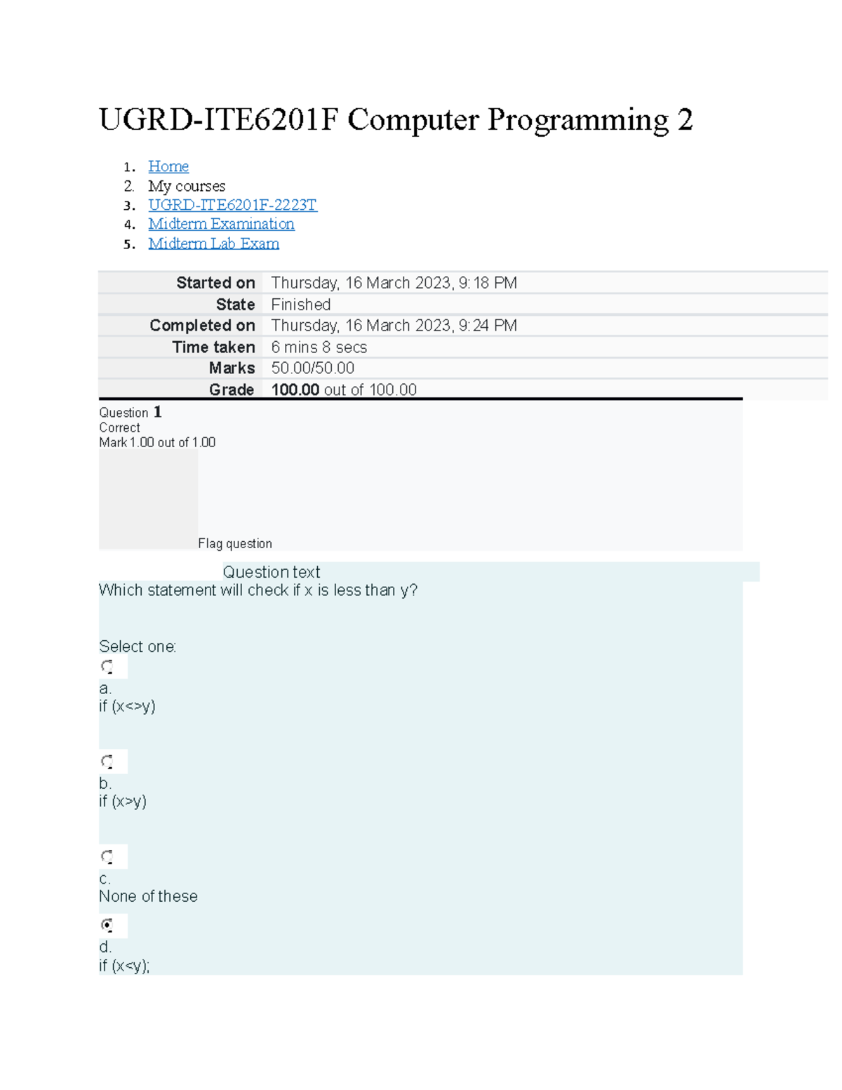 UGRD-ITE6201F Computer Programming 2 Midterm Lab Exam - UGRD-ITE6201F ...