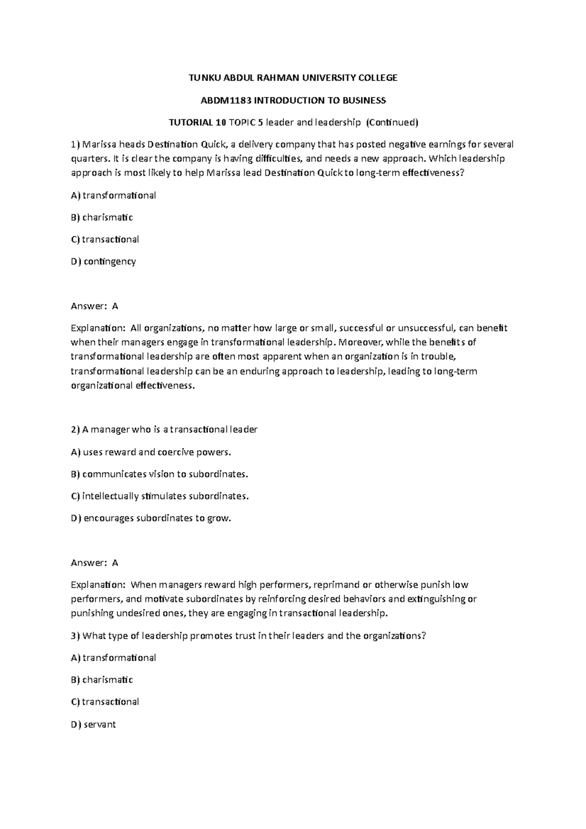 Week 11 t 10 leader and leadership ( continued ) tutor copy - TUNKU ...