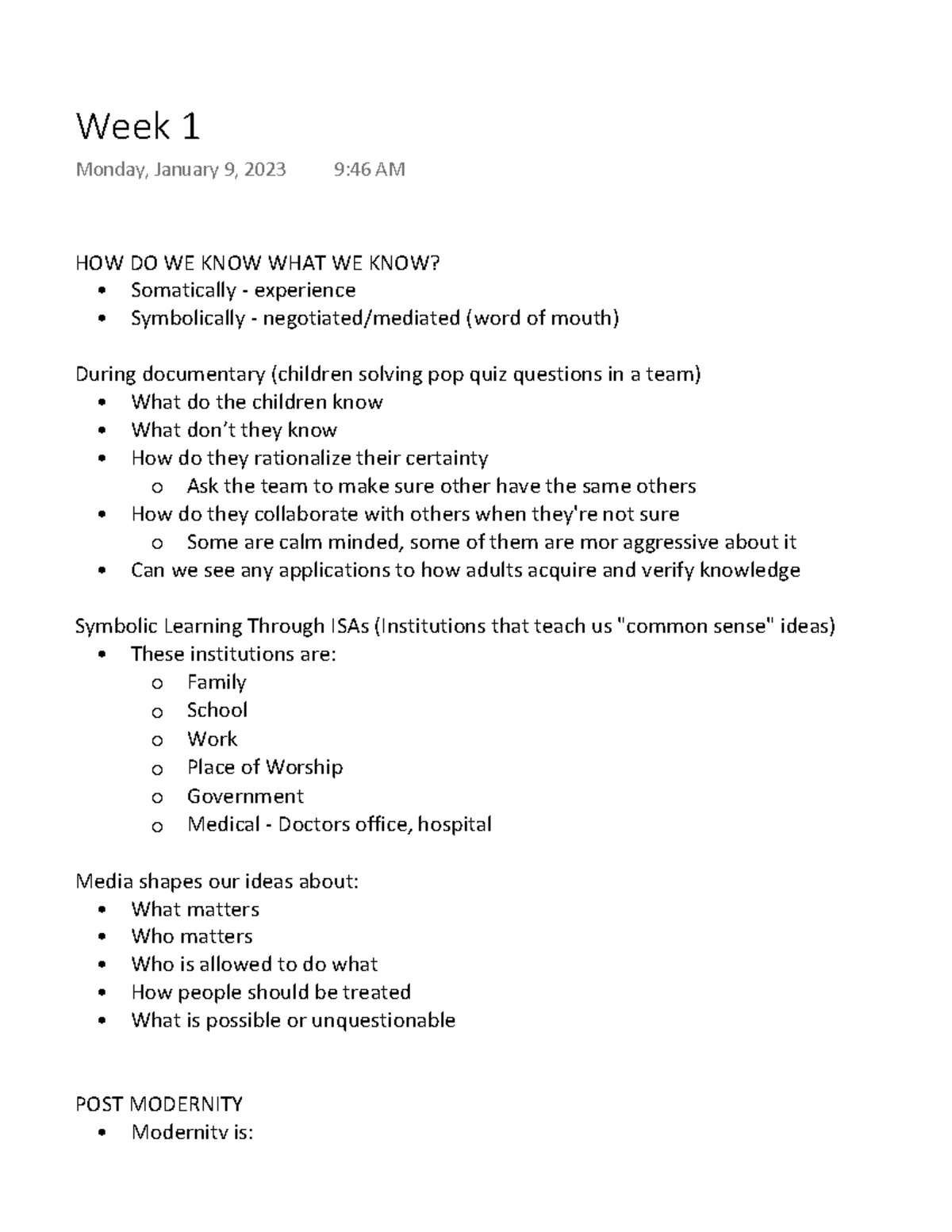MIT Week 1 - WEEK 1 LECTURE NOTES - HOW DO WE KNOW WHAT WE KNOW ...