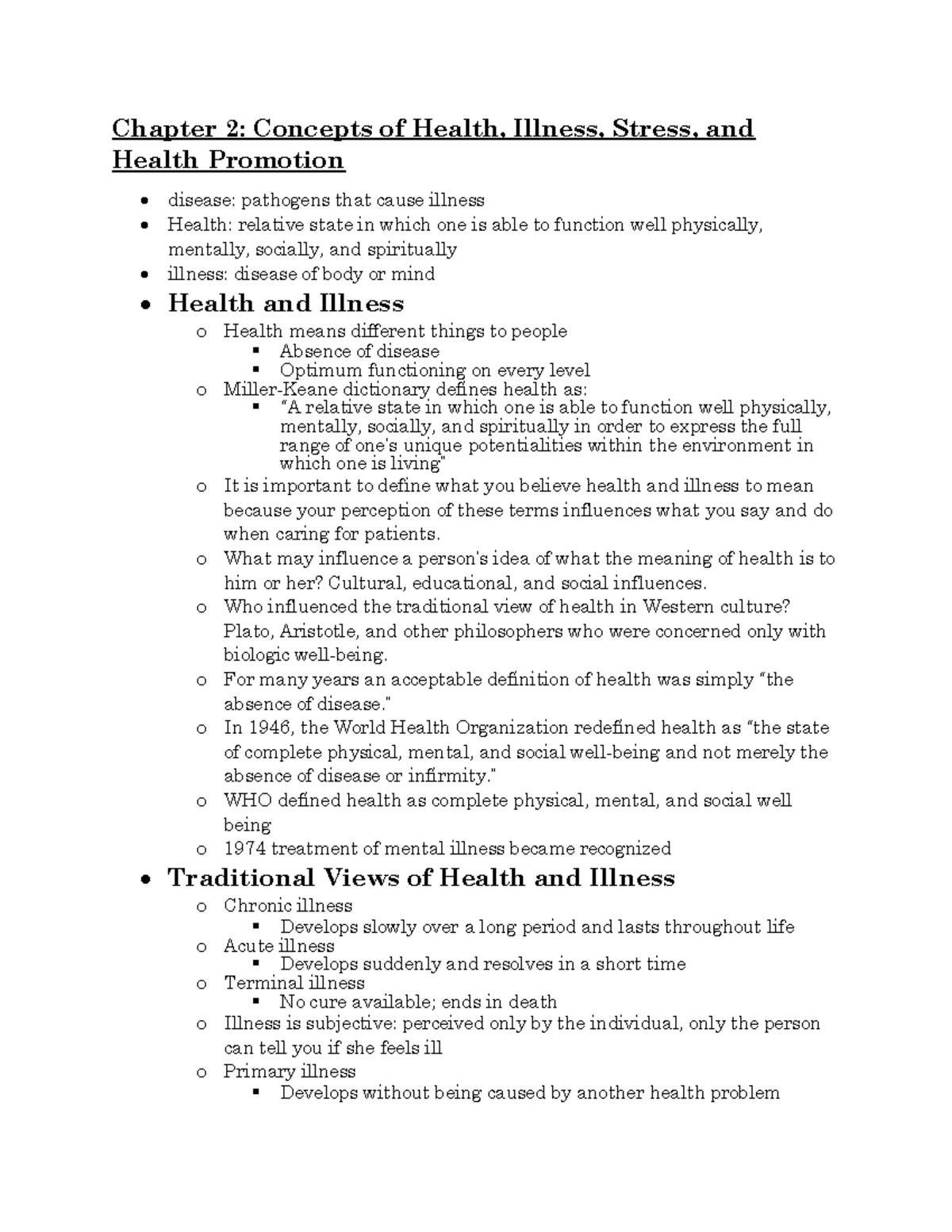 Chapter 2 Notes [nurslecture] - Chapter 2: Concepts Of Health, Illness ...