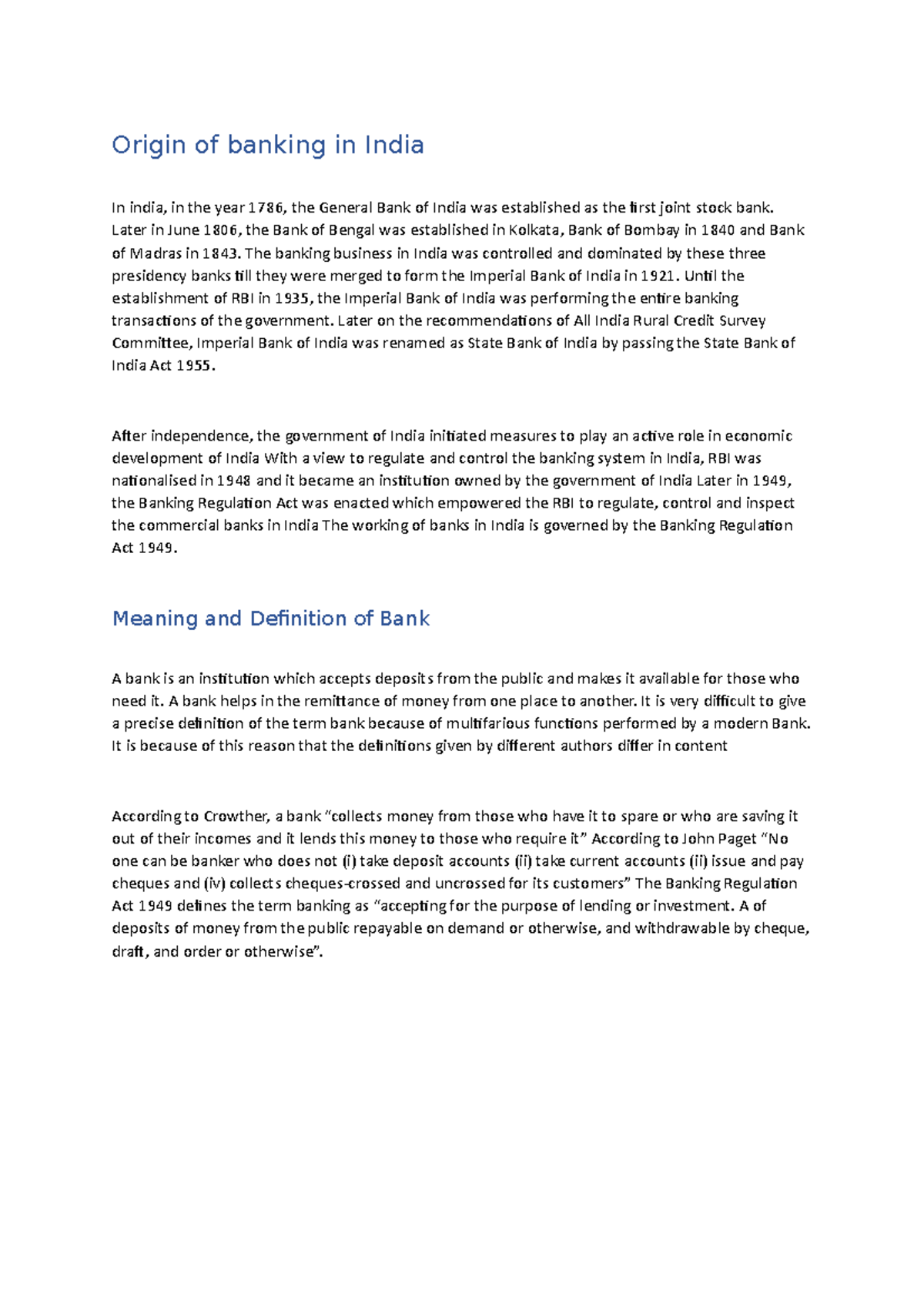 Document Useful Origin Of Banking In India In India In The Year