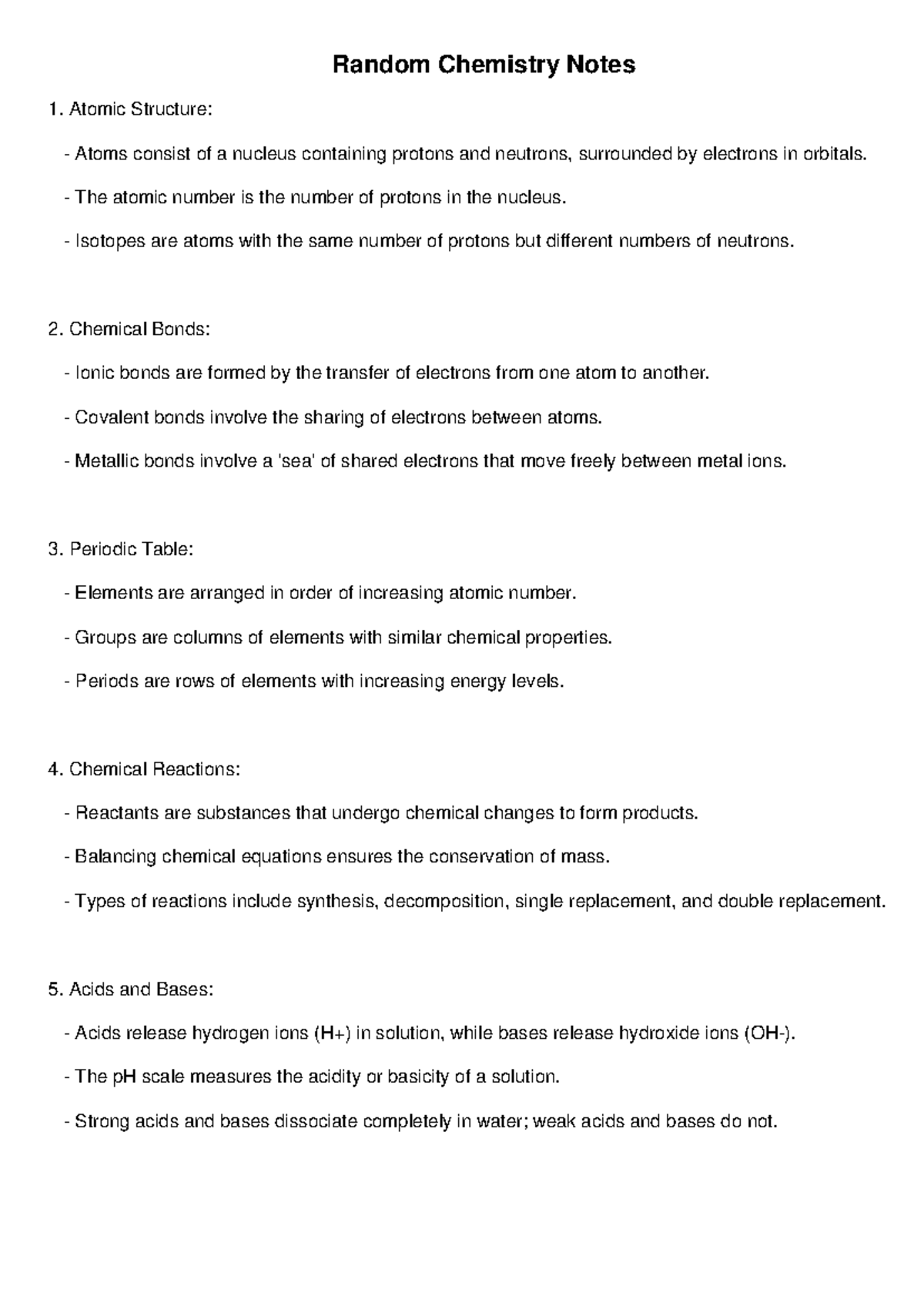 Random Chemistry Notes - Random Chemistry Notes Atomic Structure: Atoms ...