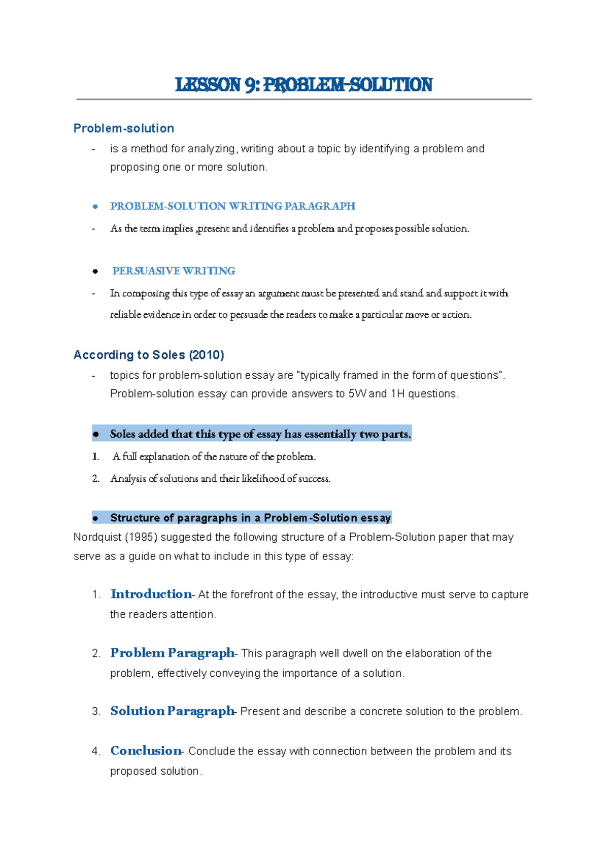 Finals RAWS - reading and writing strategies - LESSON 9: PROBLEM ...
