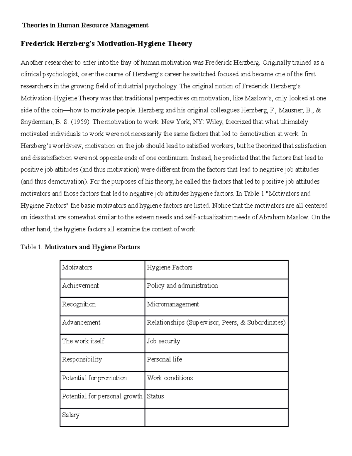 Five Theories In Human Resource Management Theories In Human Resource 