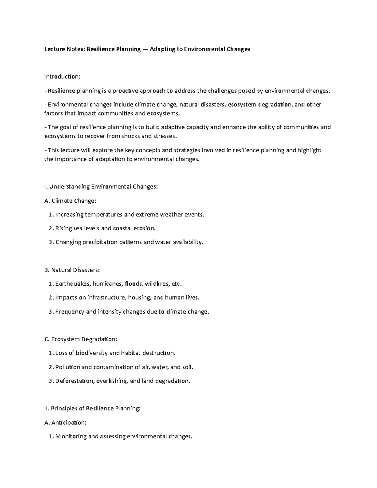 Lecture Notes: Resilience Planning — Adapting to Environmental Changes ...