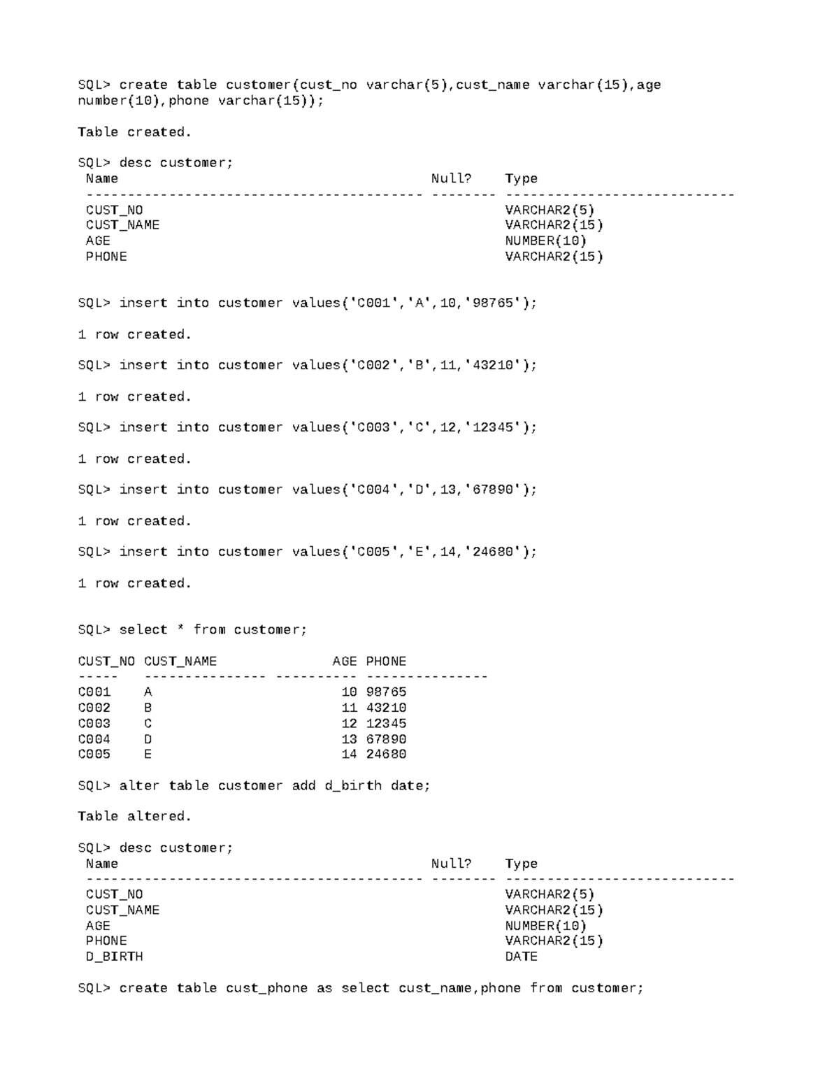 p1-customer-information-fourth-semester-dbms-lab-parctical-programme