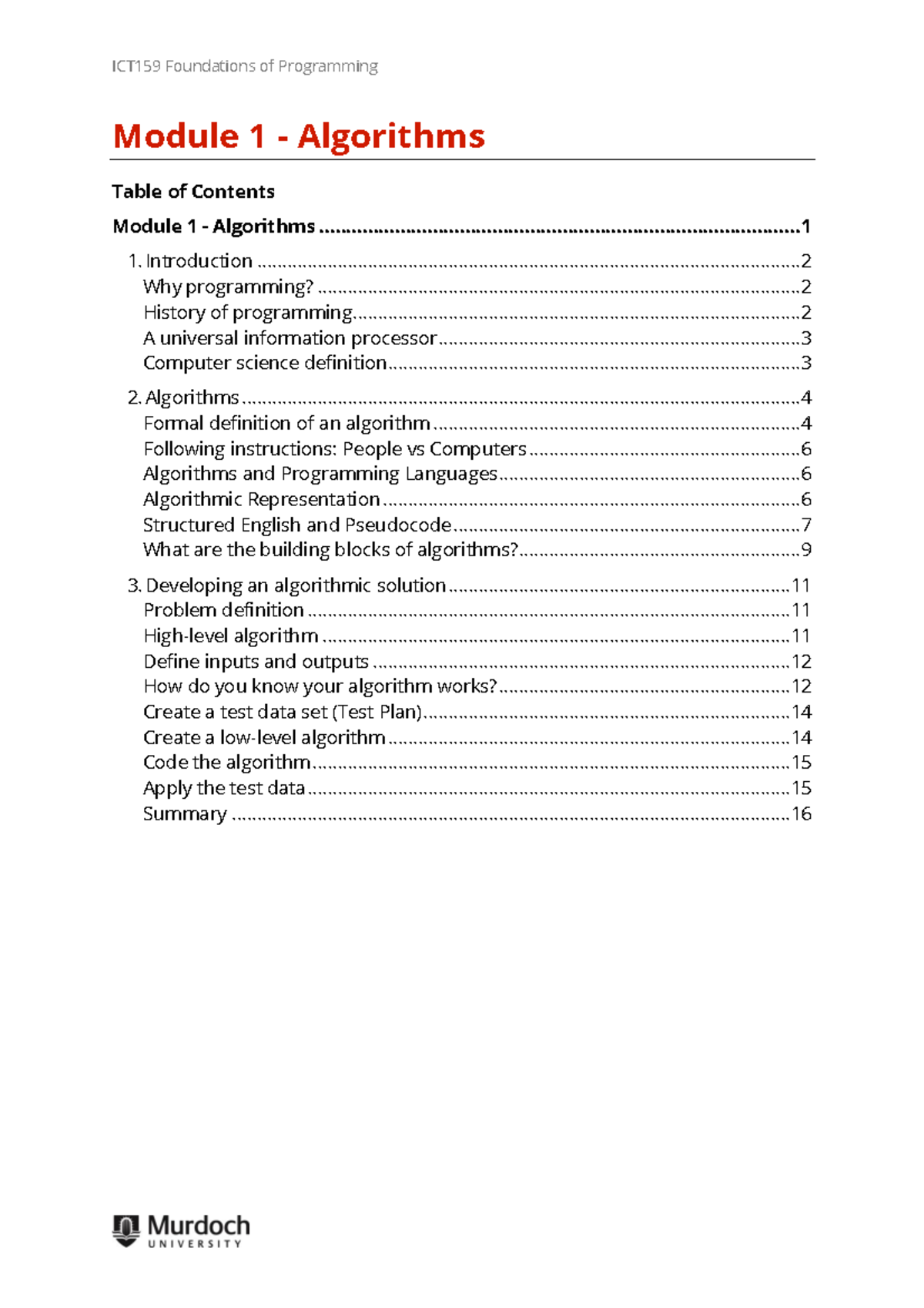 Algorithms Fundamentals - Lecture Notes - ICT159 Foundations Of ...