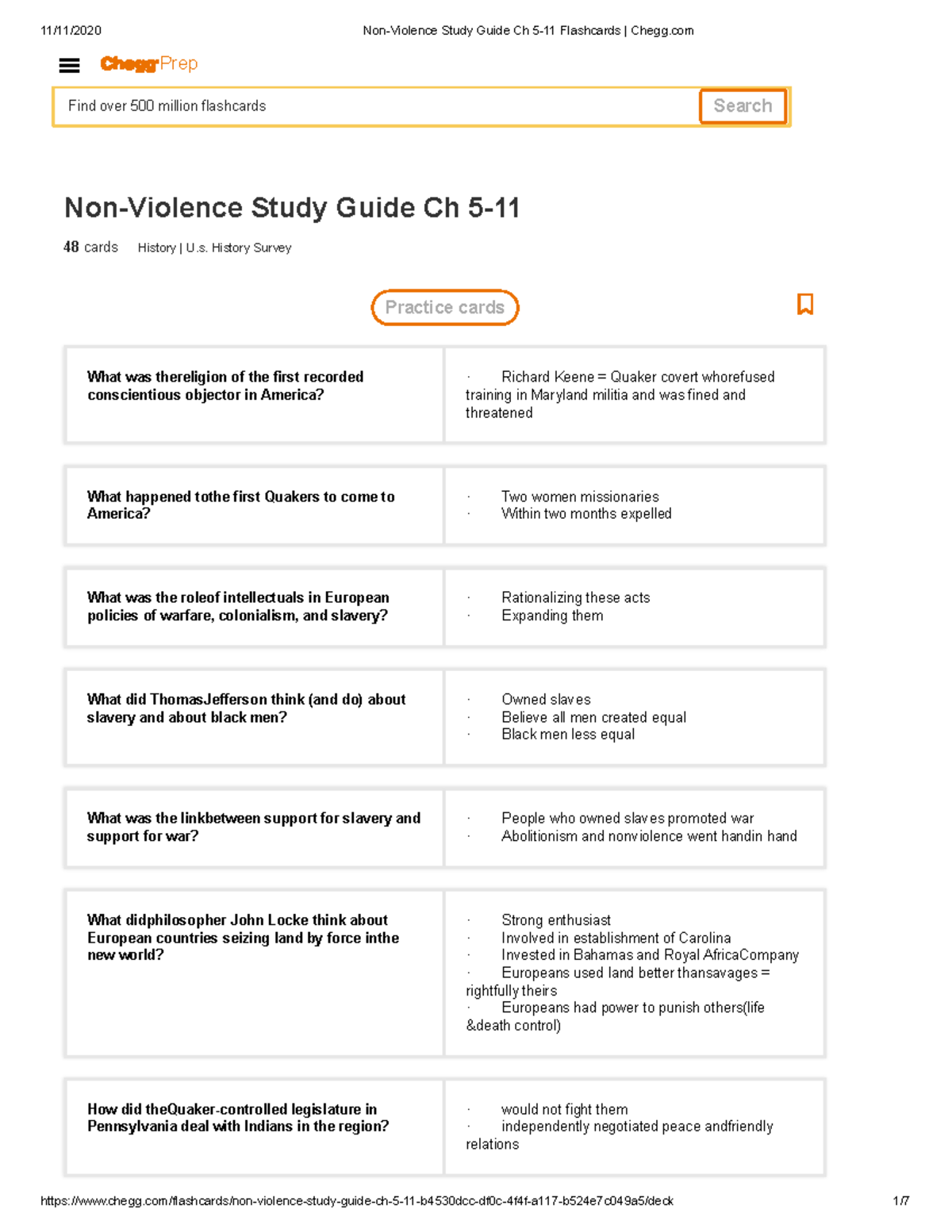 NonViolence Study Guide Ch 511 Flashcards Chegg 48 cards History