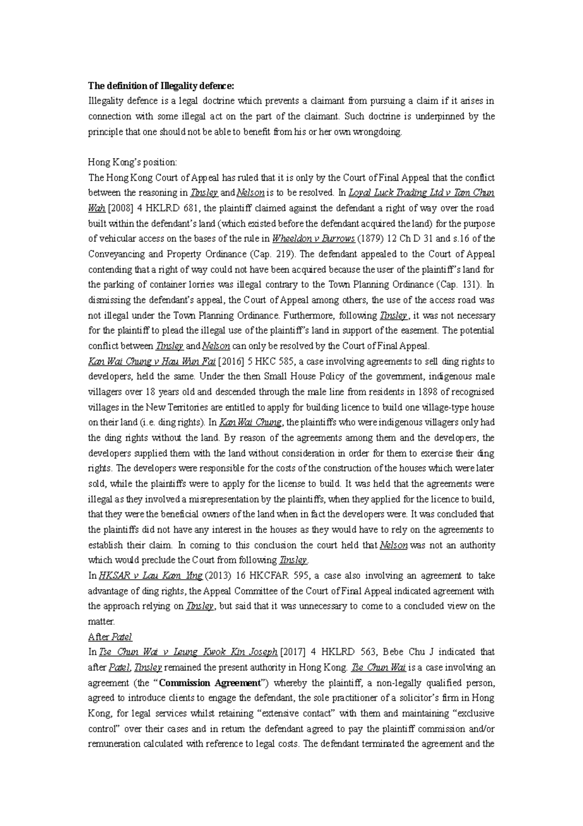 Company law pre materials - The definition of Illegality defence ...