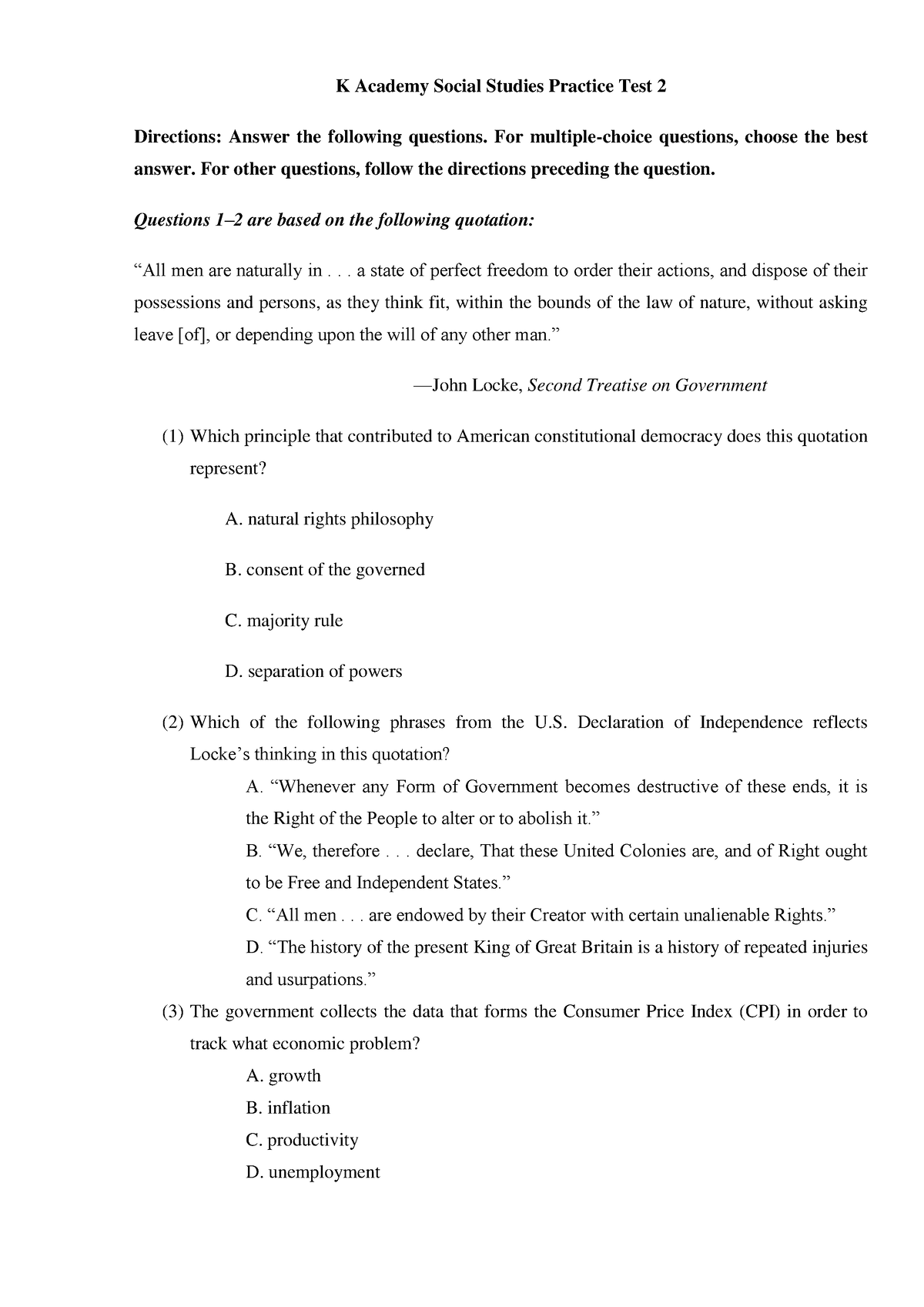 Social TEST 2 - TEST - K Academy Social Studies Practice Test 2 ...