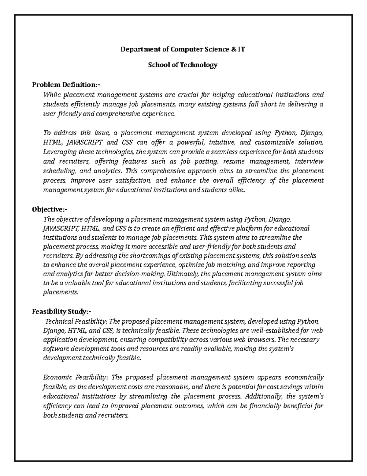QUIZ APP Synopsis - Department of Computer Science & IT School of ...