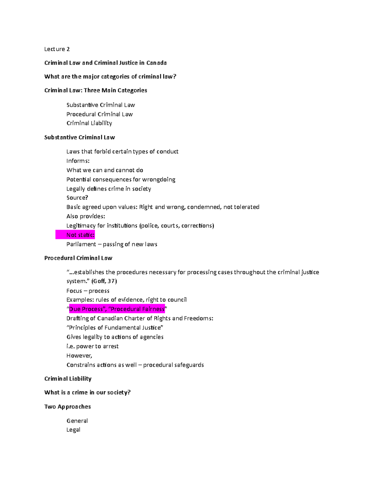 Criminology and Justice Lecture note week 2 - Lecture 2 Criminal Law ...