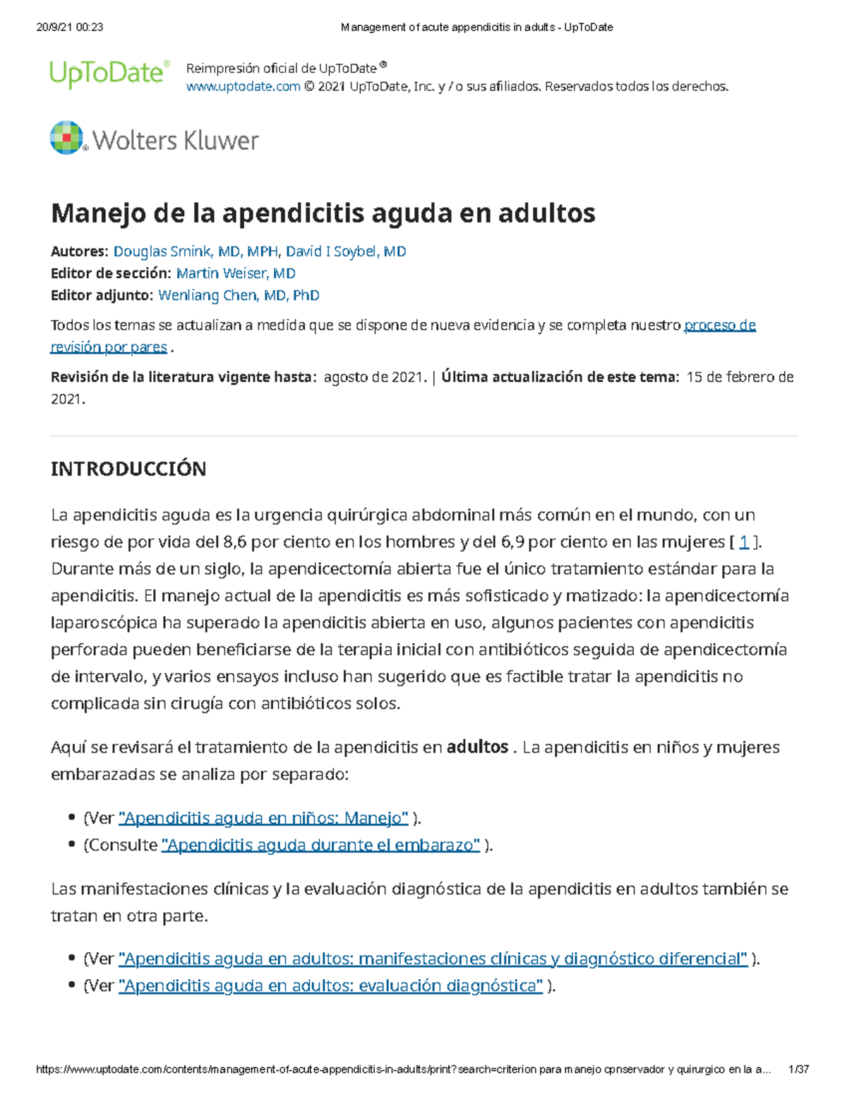 Management Of Acute Appendicitis In Adults - Up To Date - Cirugia Bucal ...