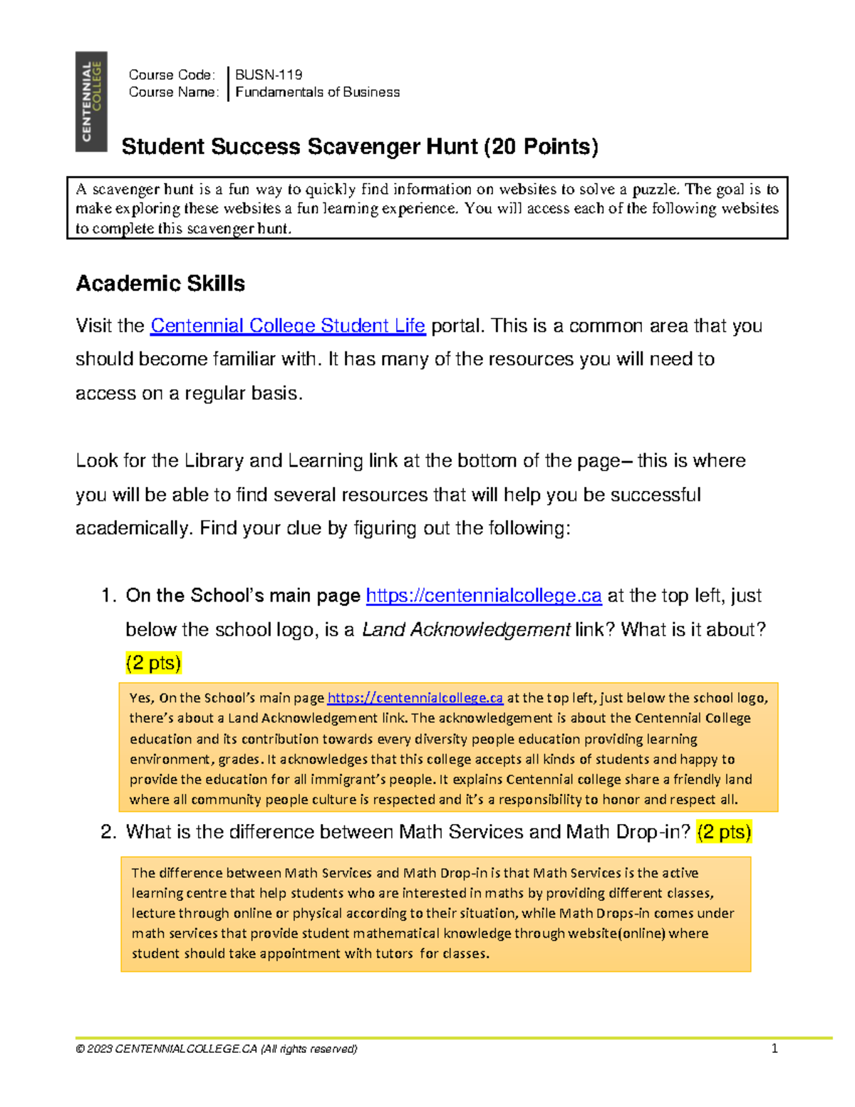 Week 1 BUSN119 Week-01 Scavenger Hunt Part 1 (Academic Skills) - Course ...