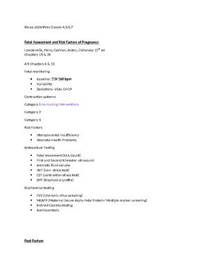 EXAM 3 OB - EXAM 3 OUTLINE - ANTEPARTUM Class Objectives (complete ...