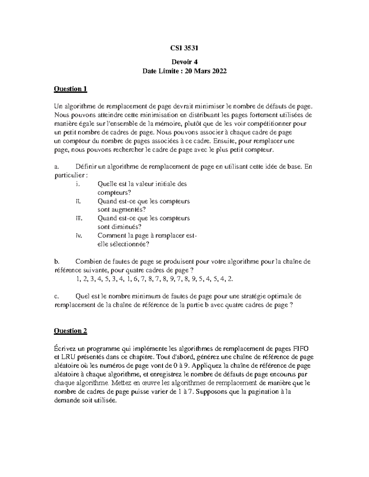 Devoir 4 FR Csi3531 Systeme D'exploitation - CSI3531 - UOttawa - Studocu