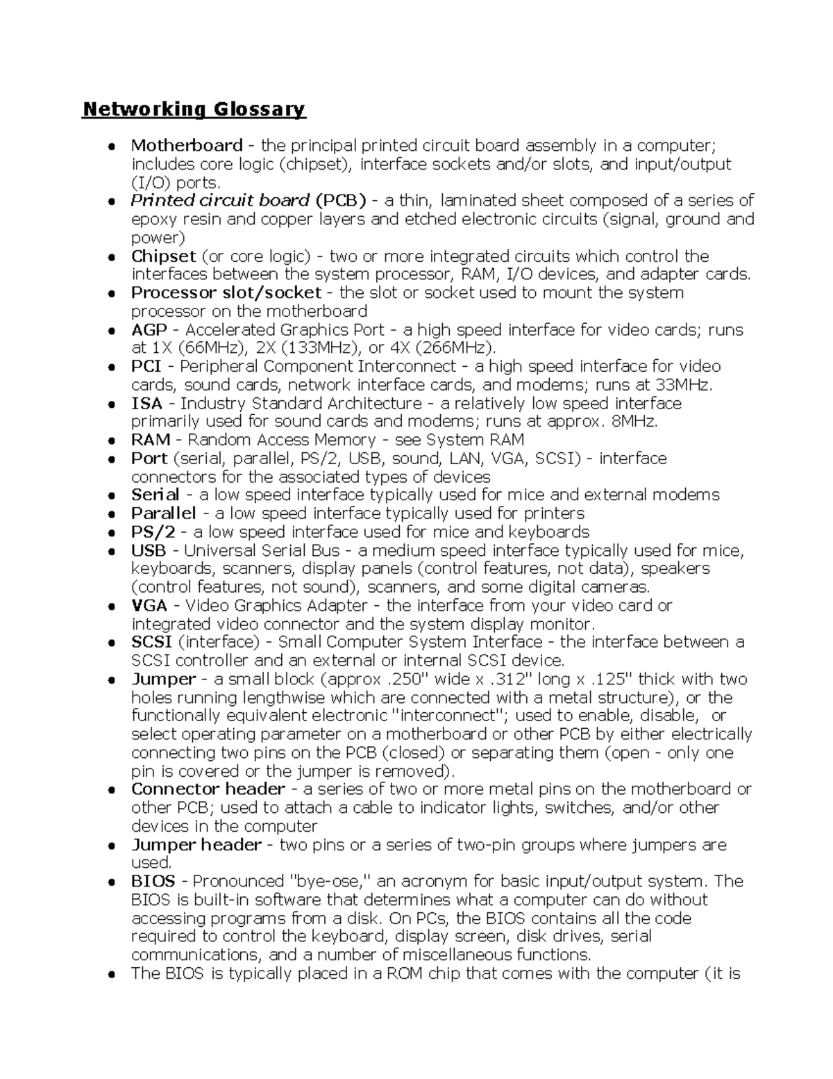 Networking Glossary Linux Installation and Configuration Lecture