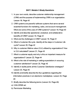 D077 Module 4 Study Questions - D077: Module 4 Study Questions 1. What ...