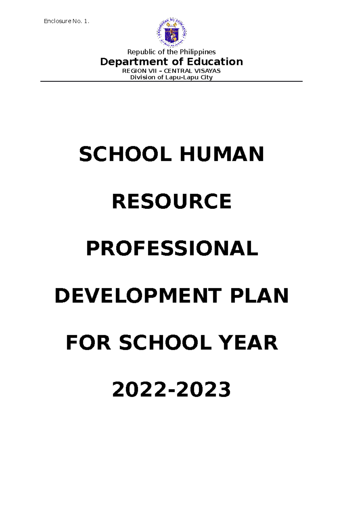 Human resource development plan 2023 Julz Republic of the Philippines Department of Education