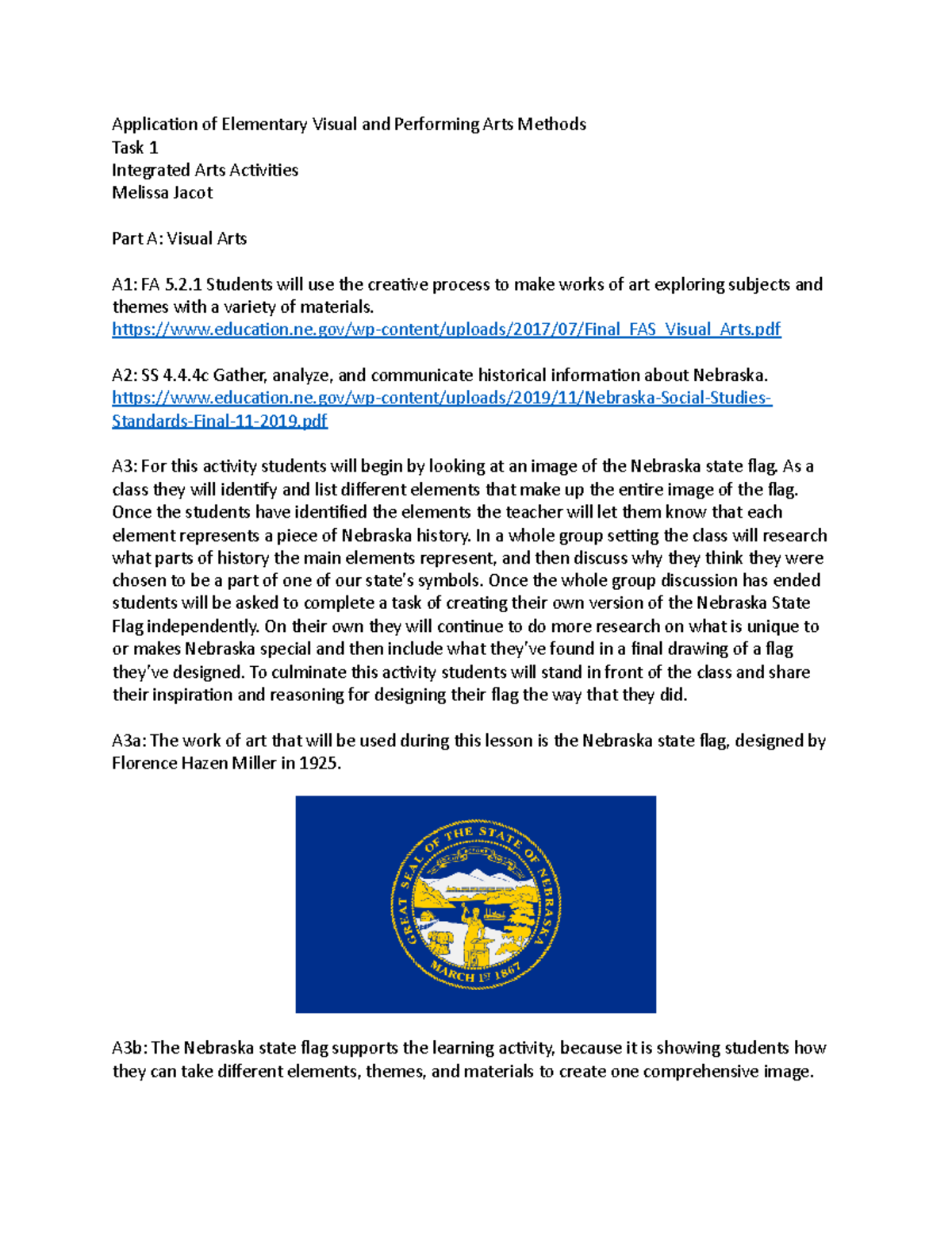 Elementary Arts Methods Task 1 - Application of Elementary Visual and ...